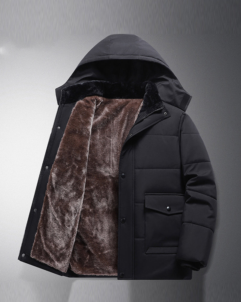 Big & Tall Men's Solid Color Padded Hooded Long Cotton-padded Jacket Coat M-8XL