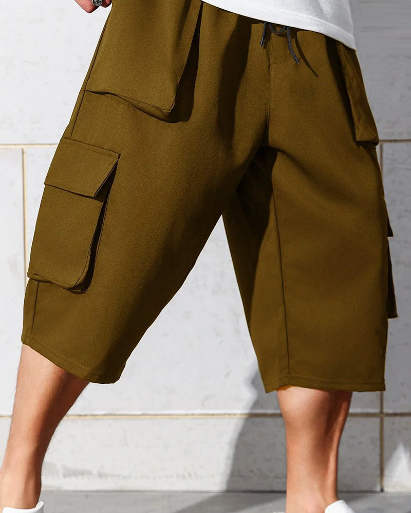 Big & Tall Men's Drawstring Multi-Pocket Loose Casual Claw Pants 7-Point Pants 2XL-6XL