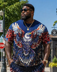 Big & Tall Men's Painted American Flag Eagle Print Crewneck Short Sleeve T-Shirt Shorts Set