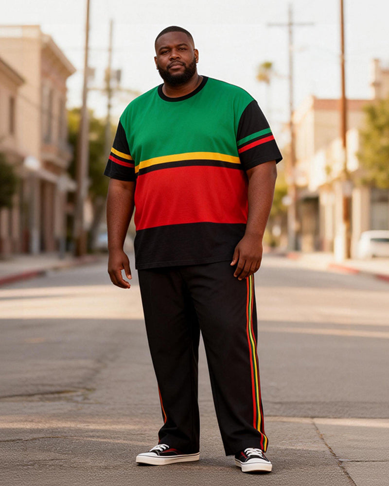 Big & Tall Men's Pan-African Tricolor Horizontal Printed T-Shirt Pants Set