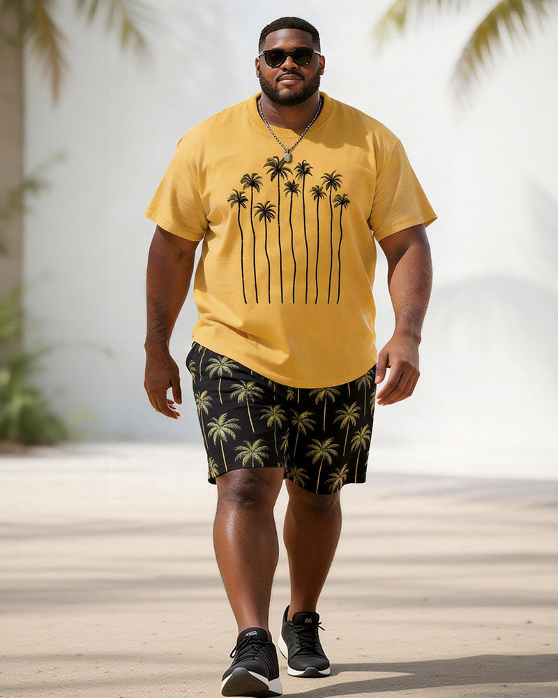 Big & Tall Men's Line Coconut Print Round Neck Short Sleeve T-Shirt Shorts Set