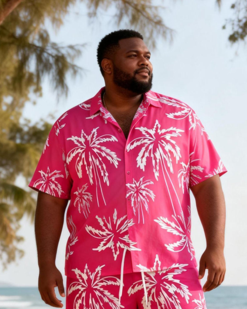 Big & Tall Men's Rose Red Coconut Printed Short Sleeve Shirt Shorts Set