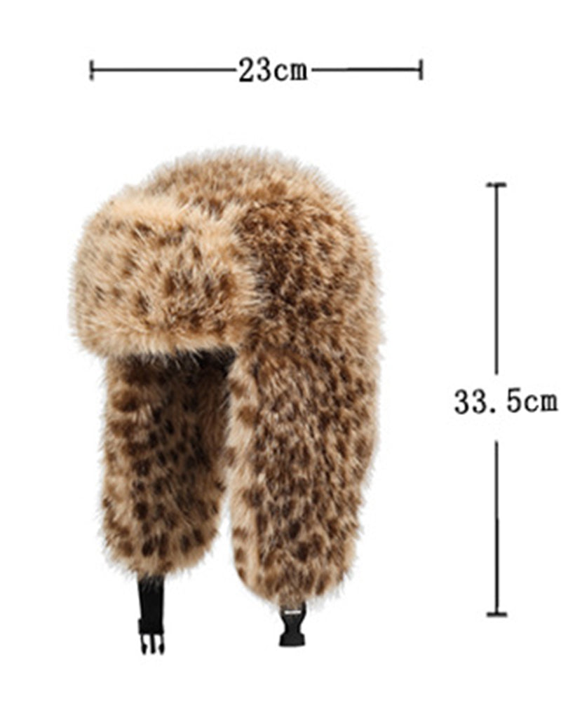 Leopard-Print Plush Ear Warmer Hat