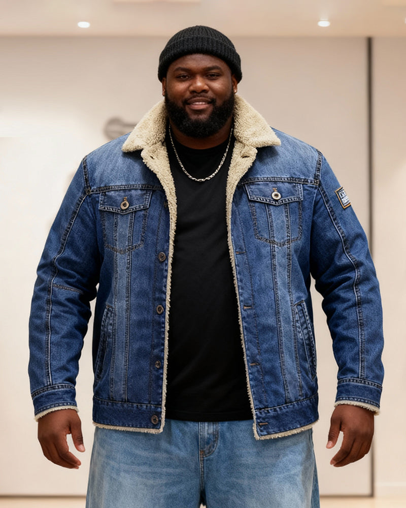 Big & Tall Men's Thickened Velvet Lapel Fur Collar Jacket Coat M-7XL