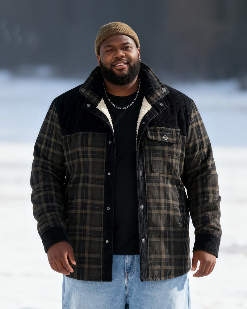 Big & Tall Men's Thickened Long Sleeve Plaid Shirt Jacket M-4XL