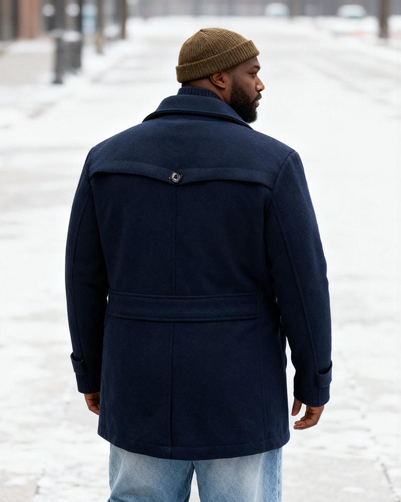 Big & Tall Men's Fashion Double Collar Business Wool Coat M-6XL