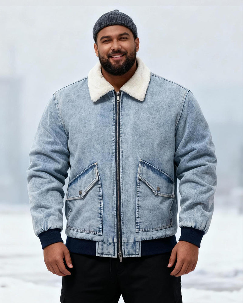Big & Tall Men's Thickened Washed Denim Jacket S-XL