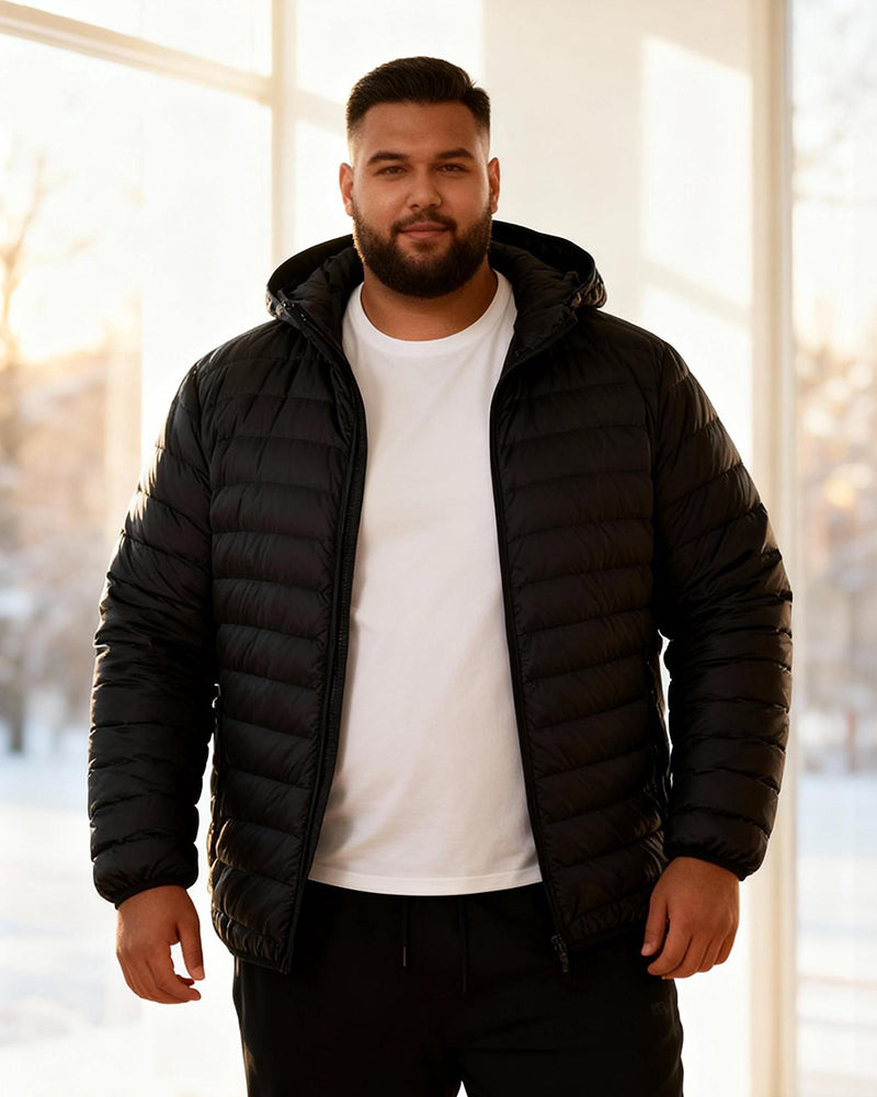 Big & Tall Men's Solid Color Hooded Collar Light Down Cotton-padded Jacket M-5XL