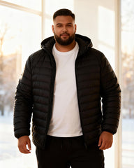 Big & Tall Men's Solid Color Hooded Collar Light Down Cotton-padded Jacket M-5XL