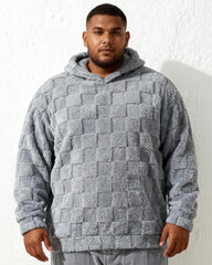 Big & Tall Men's Solid Color Square Plaid Plush Hooded Sweatshirt S-2XL
