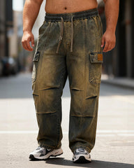 Big & Tall Men's Retro Tooling Style Old Straight Tube Stretch Jeans M-8XL