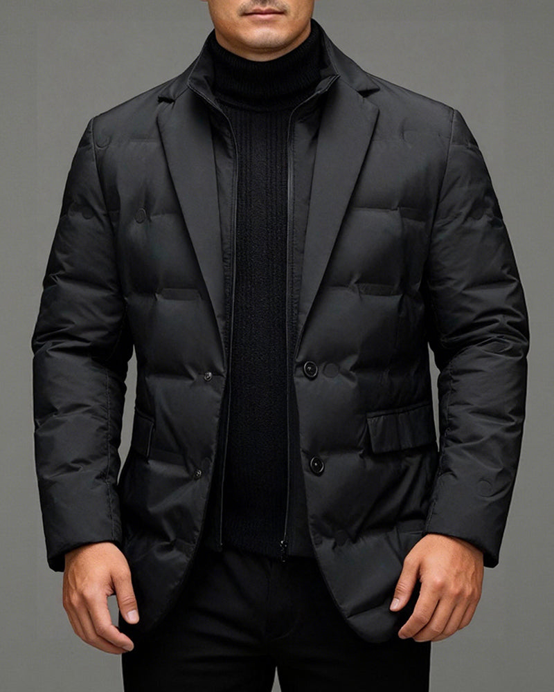 Big & Tall Men's Winter Down Suit Can Be Removable With Vertical Collar Fake Two-piece M-6XL