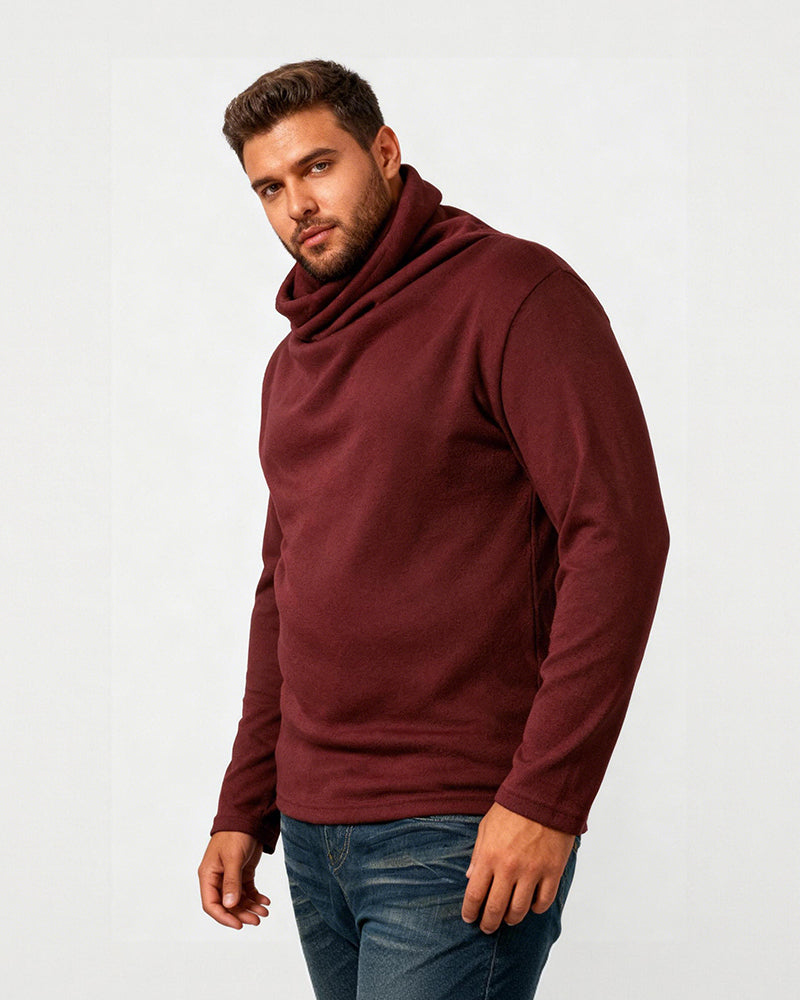 Big & Tall Men's Thin Pile Collar Long Sleeve Base Shirt Simple High Collar T-shirt M-3XL