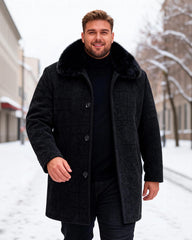 Big & Tall Men's Removable Wool Collar Medium Long Thickened Woolen Chenille Jacket L-4XL