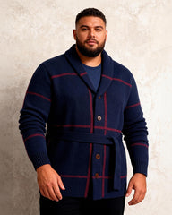 Big & Tall Men's Retro Mid-length Classic Striped Jacquard Cardigan Sweater Coat M-3XL