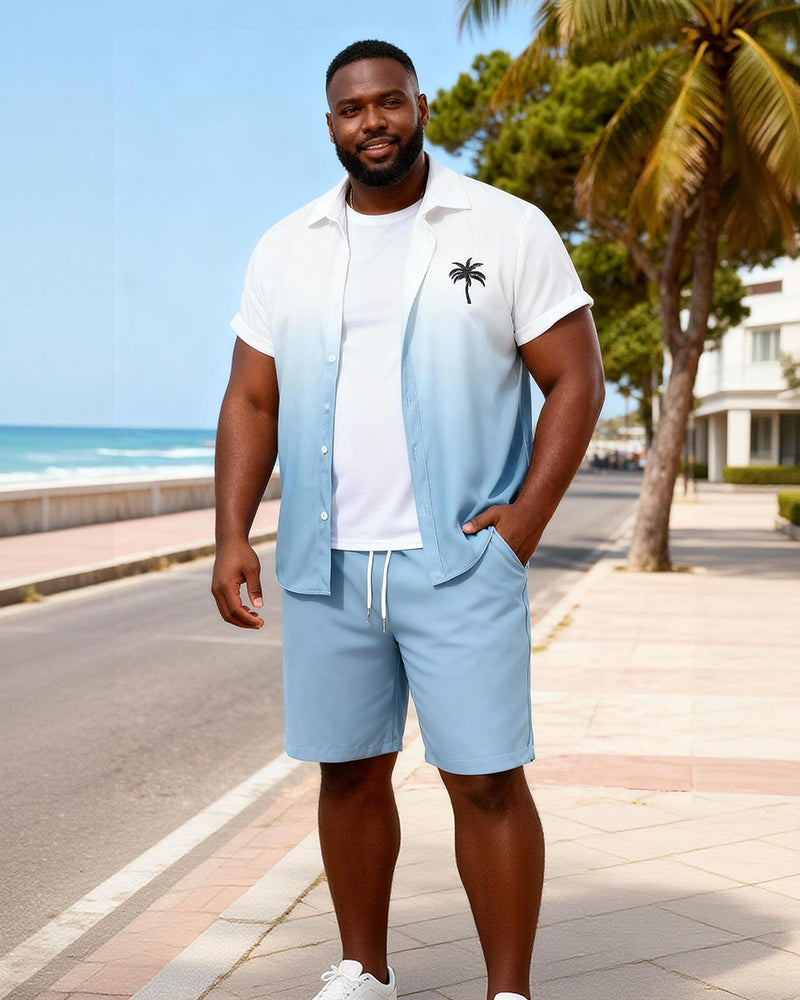 Big & Tall Men's Gradient Blue Coconut Printed Short Sleeve Shirt Shorts Set