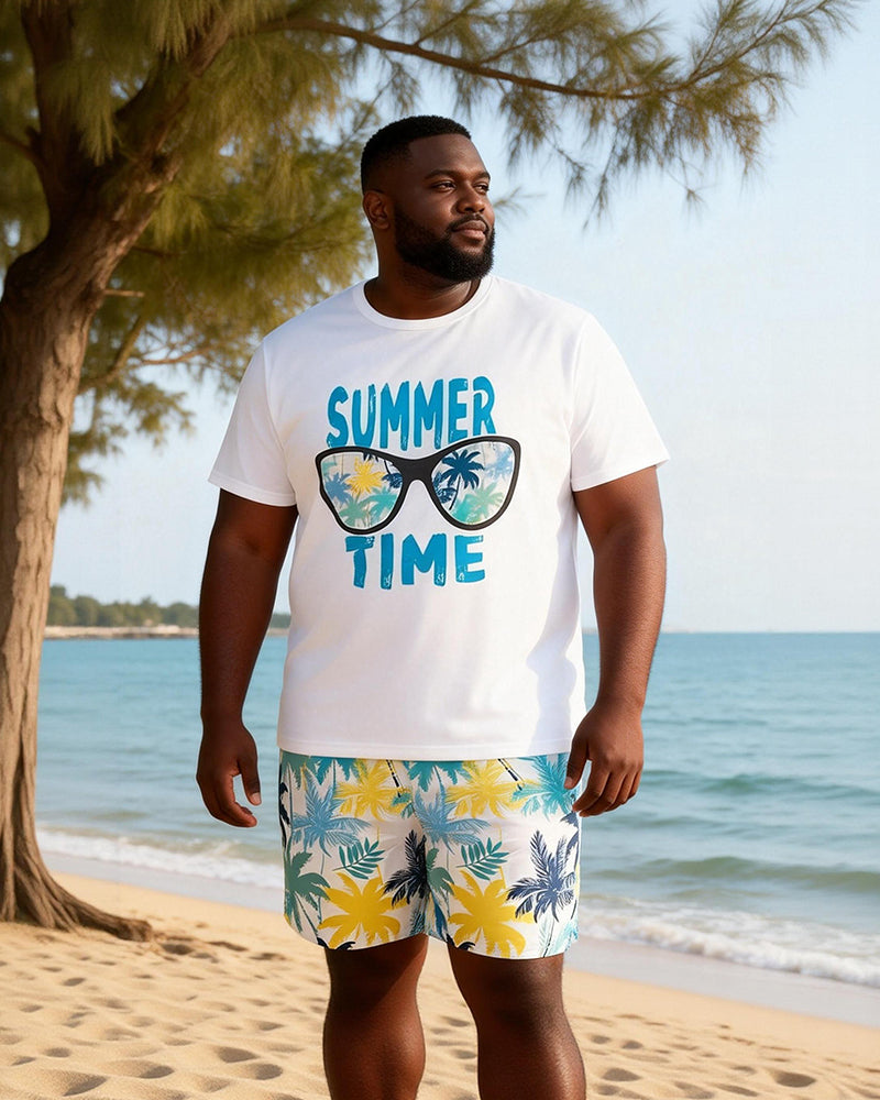 Big & Tall Men's Sunglasses Elements Summer Printed Round Neck Short Sleeve T-Shirt Shorts Set