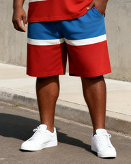 Big & Tall Men's Multicolor Horizontal Stripe Printed POLO Short Sleeve Shorts Set