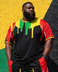 Big & Tall Men's Reggae Color Matching Drop Stitching Printed Crewneck Short Sleeve T-Shirt Shorts Set