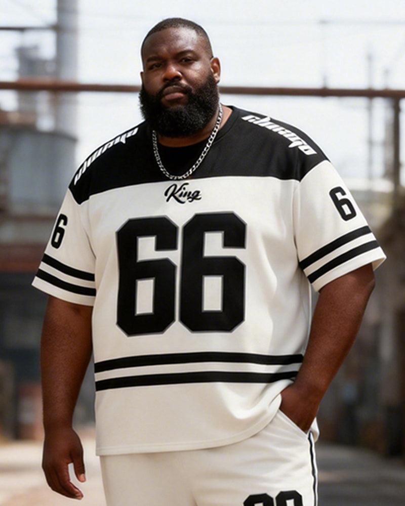 Big & Tall Men's White And Black Colorblock 66 Printed T-Shirt Pants Set