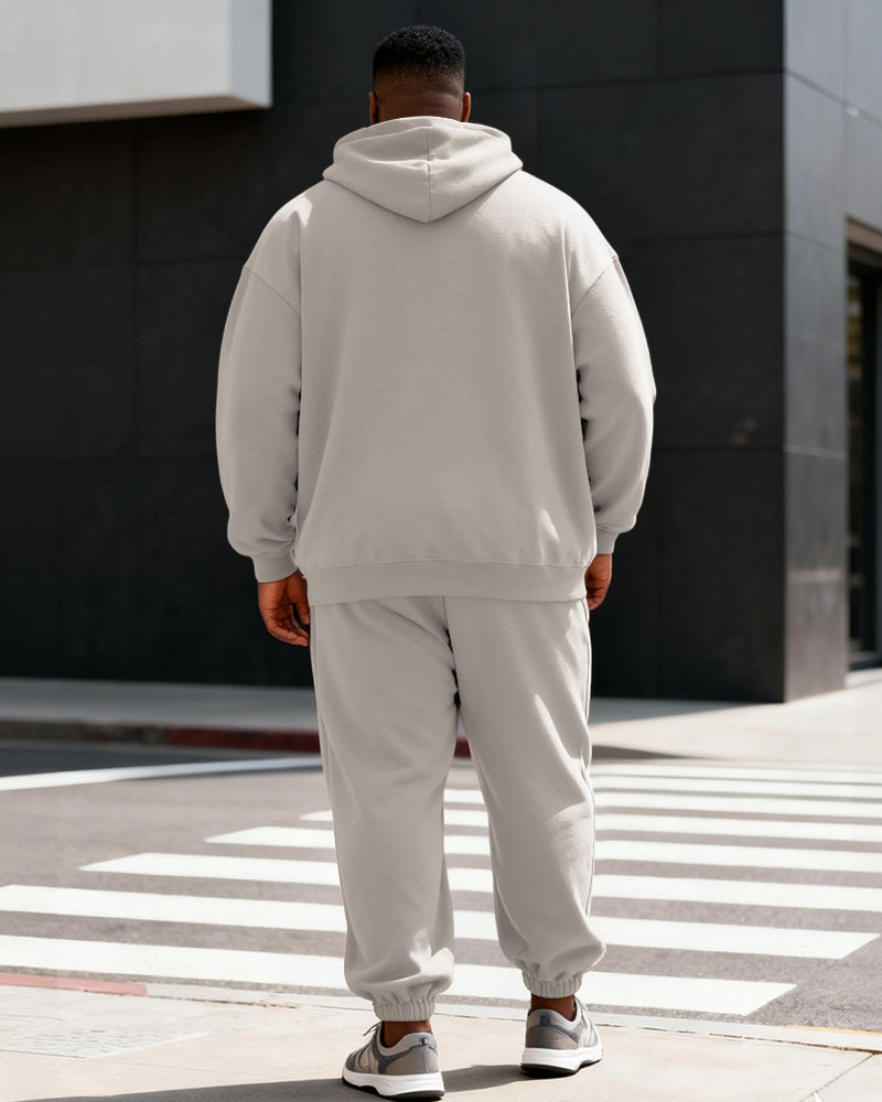 Big & Tall Men's Brown Grey Contrast Seagull Print Hoodie Set