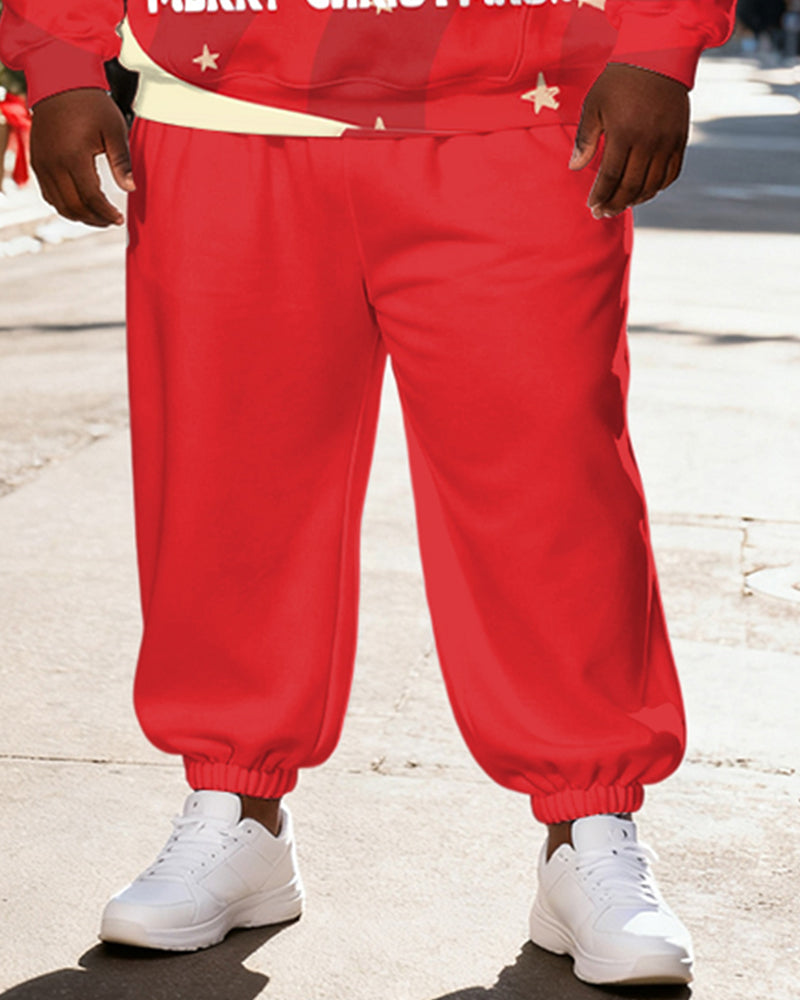 Big & Tall Men's Red Santa Claus "HO HO HO MERRY CHRISTMAS" Printed Hoodie Set