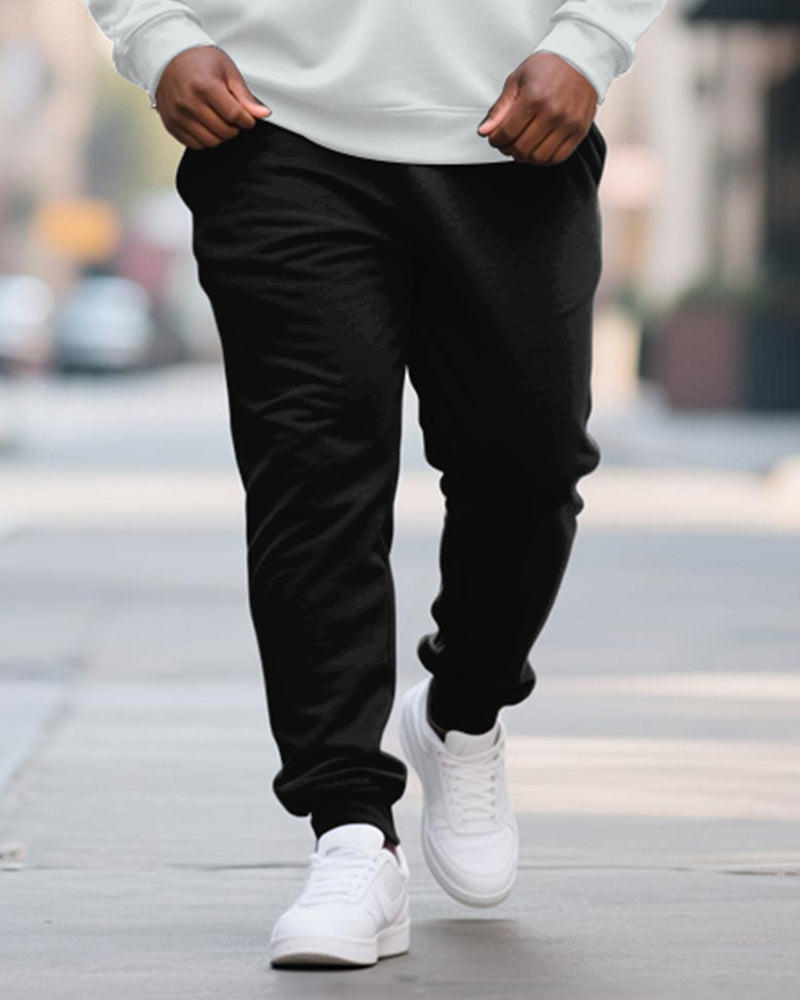 Big & Tall Men's Black And Red Striped Contrast Printed POLO Collar Zipper Long Sleeve Pants Two-piece Set