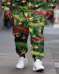 Big & Tall Men's Christmas Tree Decorative Print Crewneck Sweat Set