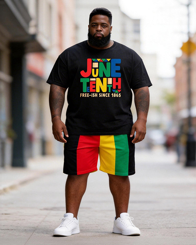 Big & Tall Men's Juneteenth FREE-ISH SINCE 1865 Printed Round Neck Short Sleeve T-Shirt Shorts Set