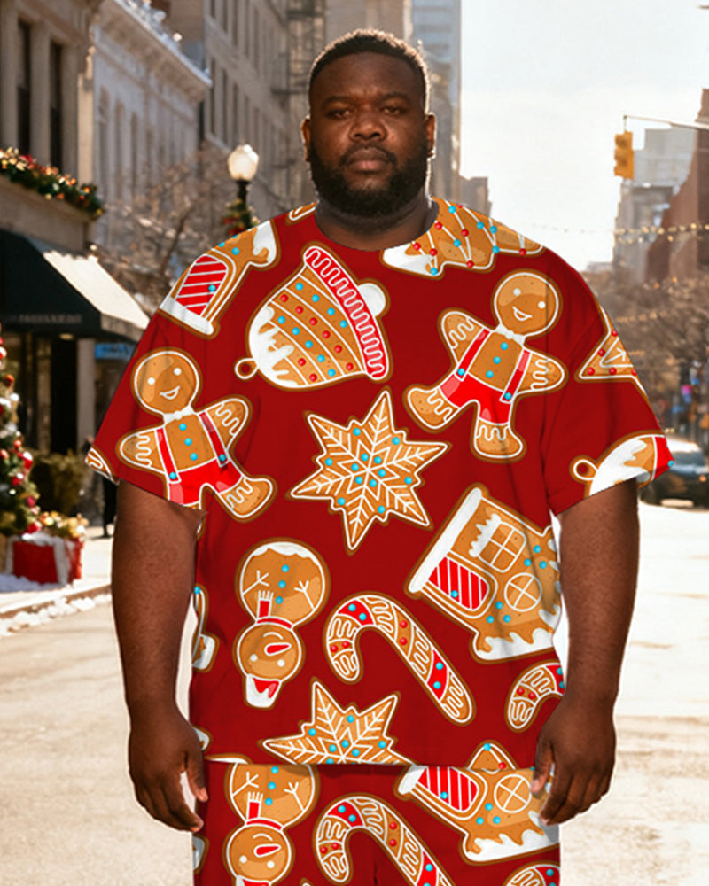 Big & Tall Men's Red Gingerbread Man Print T-Shirt Pants Set