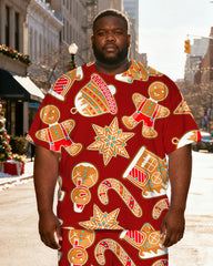 Big & Tall Men's Red Gingerbread Man Print T-Shirt Pants Set