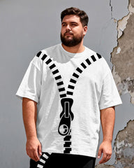 Big & Tall Men's Minimalist Black And White Contrast Zipper Printed T-Shirt Pants Set