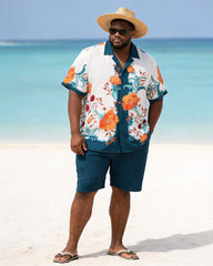 Big & Tall Men's Orange Blossom Print Short Sleeve Shirt Shorts Set