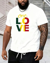 Big & Tall Men's "One Love" Reggae Color Matching Printed Crewneck Short Sleeve T-Shirt Shorts Set