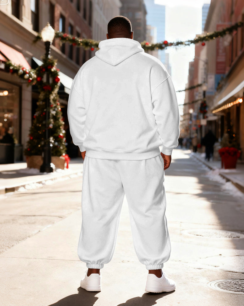 Big & Tall Men's White Skull Santa Claus "HO HO HOLY SHIT WHAT A YEAR" Print Hoodie Set