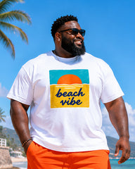 Big & Tall Men's Beach Sunset Print Crew-Neck Short-Sleeve T-Shirt And Shorts Set