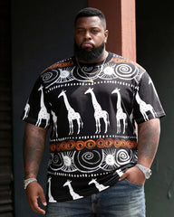 Big & Tall Men's Giraffe African Tribe Printed Round Neck Short Sleeve Tee