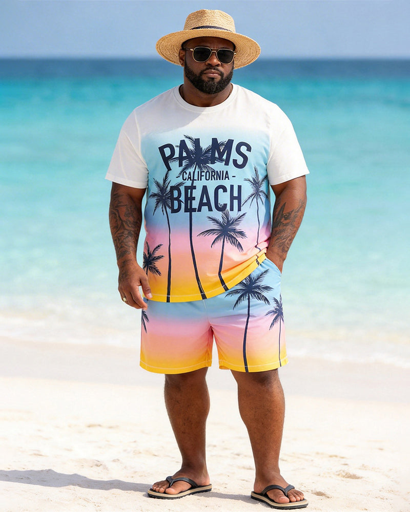 Big & Tall Men's Palm Beach Gradient Print Crew Neck Short Sleeve T-shirt Shorts Set