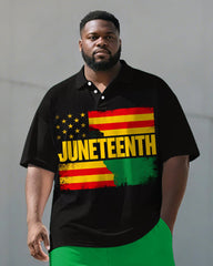 Big & Tall Men's Juneteenth Flag Reggae Color Print POLO Short Sleeve Shorts Set