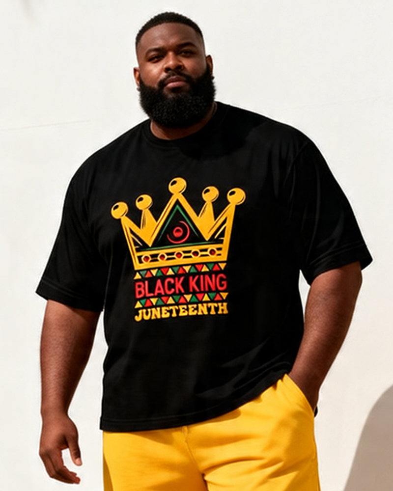 Big & Tall Men's Black King Juneteenth Print Round Neck Short Sleeve T-Shirt Shorts Set