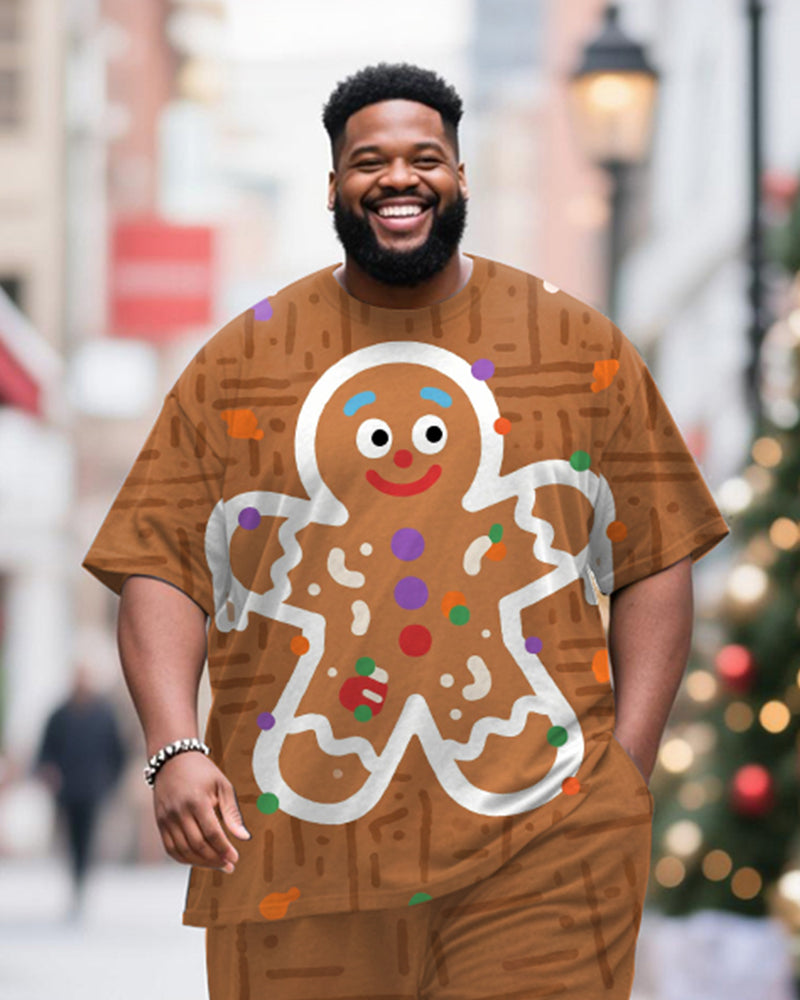 Big & Tall Men's Christmas Gingerbread Man Cosplay Printed T-Shirt Trousers Suit
