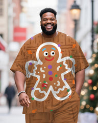 Big & Tall Men's Christmas Gingerbread Man Cosplay Printed T-Shirt Trousers Suit