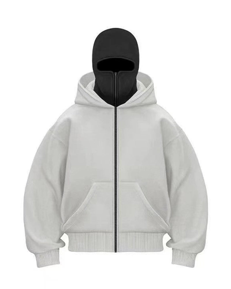 Big & Tall Men's Solid Color Fleece Zipped Double Hood Cardigan Hoodie Sweatshirt