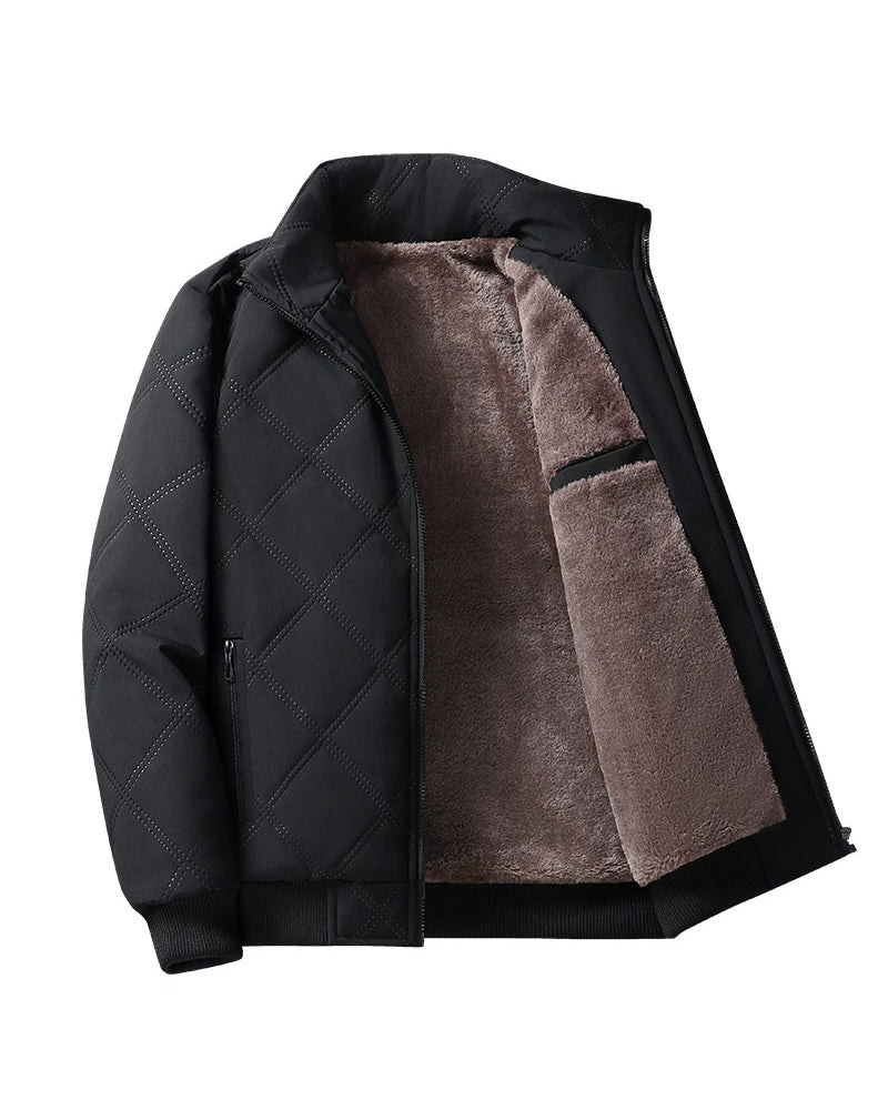 Big & Tall Men's Solid Color Vertical Neck Thickened Diamond Plaid Cotton Jacket M-5XL