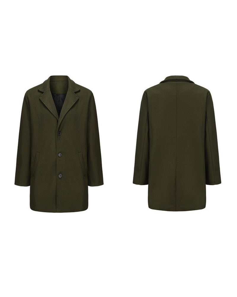 Big & Tall Men's Solid Color Wool Mid-length Trench Coat S-3XL