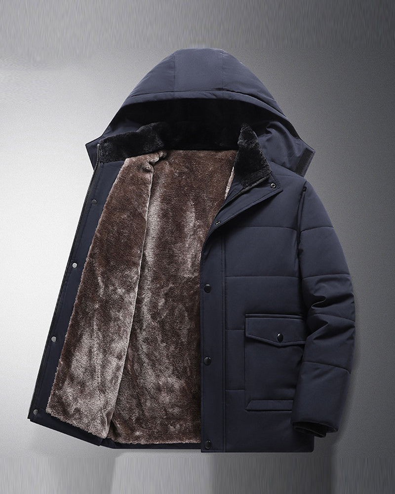 Big & Tall Men's Solid Color Padded Hooded Long Cotton-padded Jacket Coat M-8XL