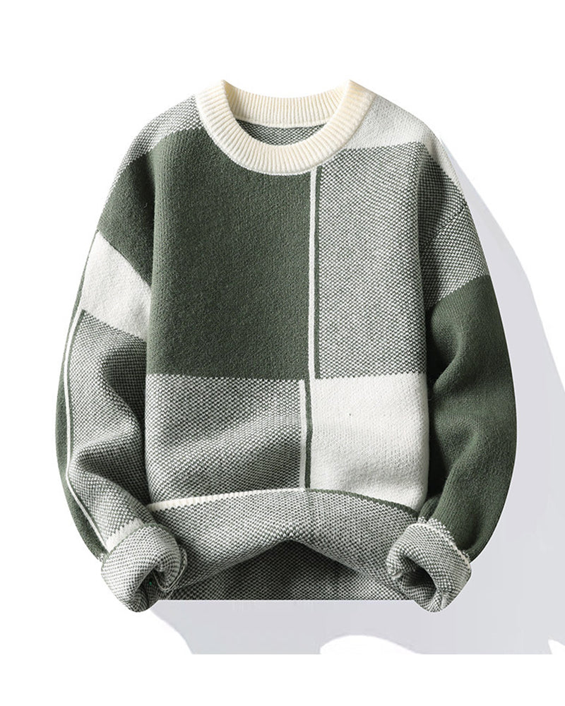 Big & Tall Men's Fall/Winter New Color-matching Sweater Long-sleeved Sweater M-4XL