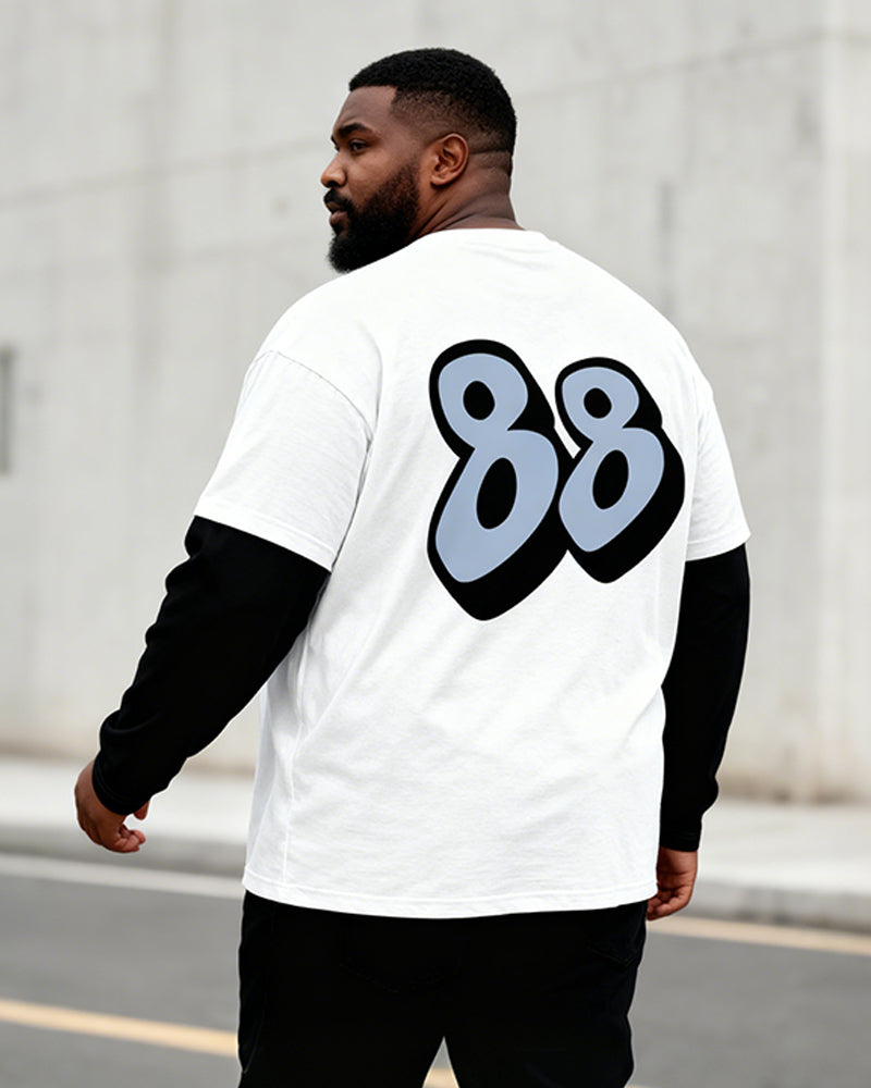 Big & Tall Men's Cartoon Character Printed Fake Two-piece Long Sleeve T-shirt