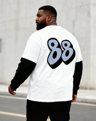 Big & Tall Men's Cartoon Character Printed Fake Two-piece Long Sleeve T-shirt