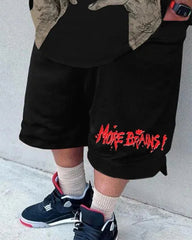 Big & Tall Men's Black Bottom Dark Letter Print Round Neck Short Sleeve T-Shirt Shorts Set